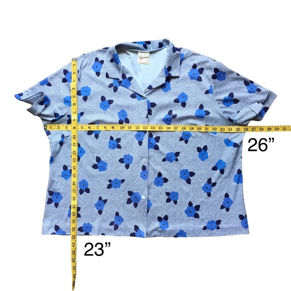 Vintage blue floral boxy buttoned womens short sleeve top blouse button 44 large - Picture 3 of 10